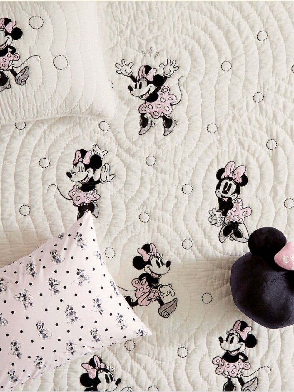 Pottery Barn Twin Size Disney Minnie Mouse Quilt Blanket Bed Mickey White Cotton